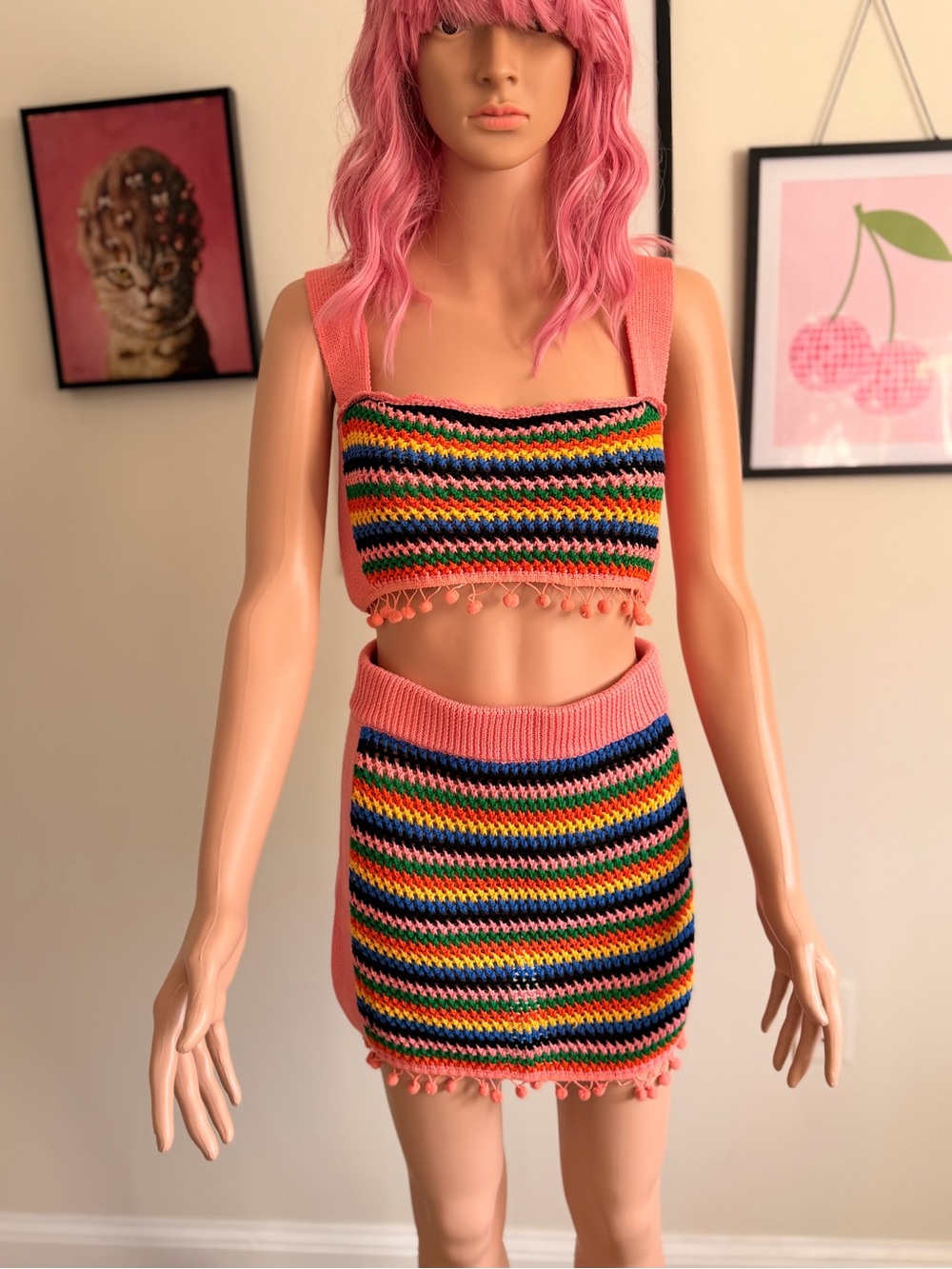 NWT Capsulle Rainbow Striped Crochet 2-Piece Skirt Set - Size M
